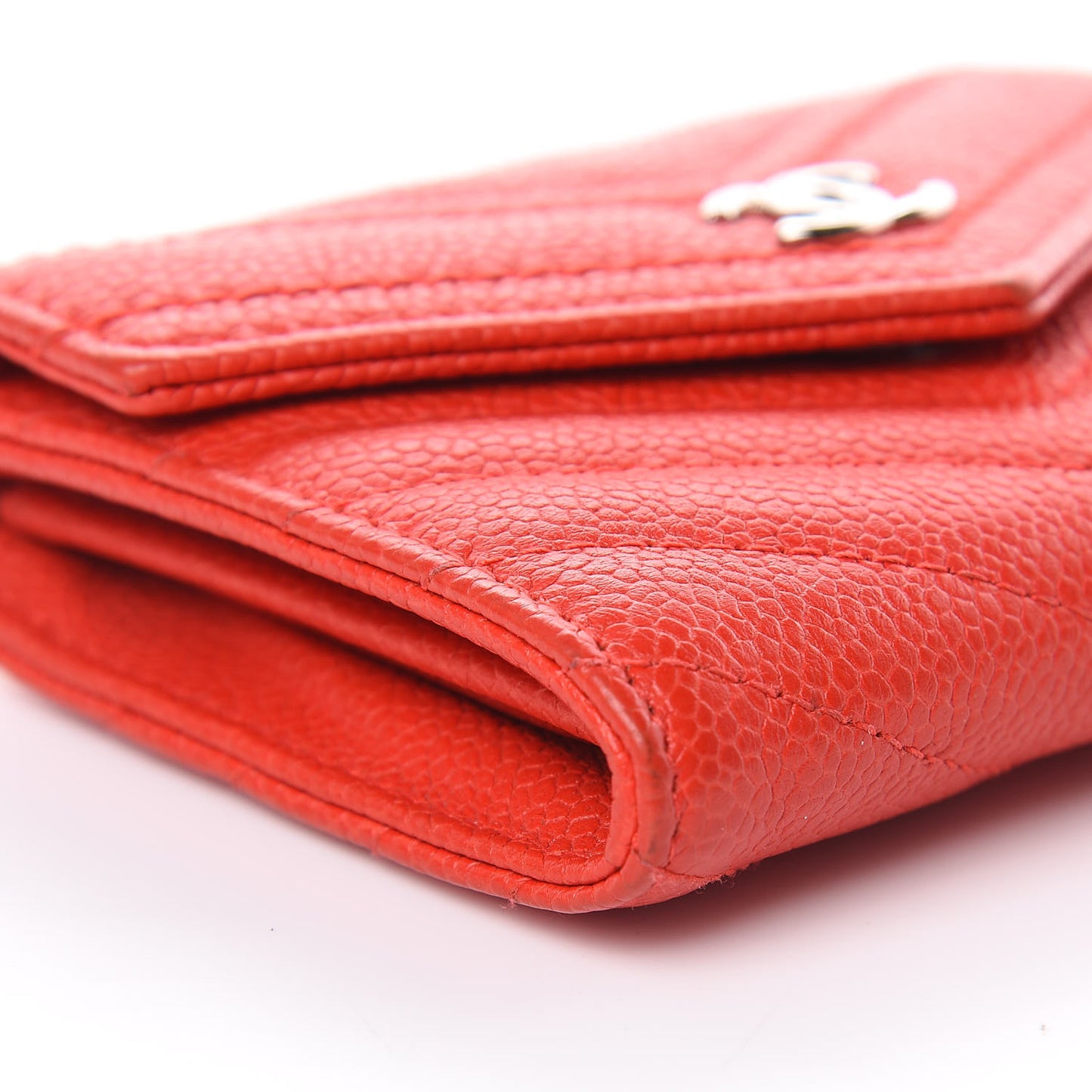 Caviar Chevron Quilted Flap Card Holder Wallet Red
