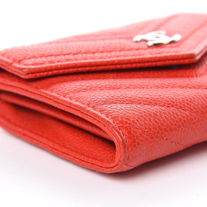 Chanel Caviar Chevron Quilted Flap Card Holder Wallet Red 8 of 11