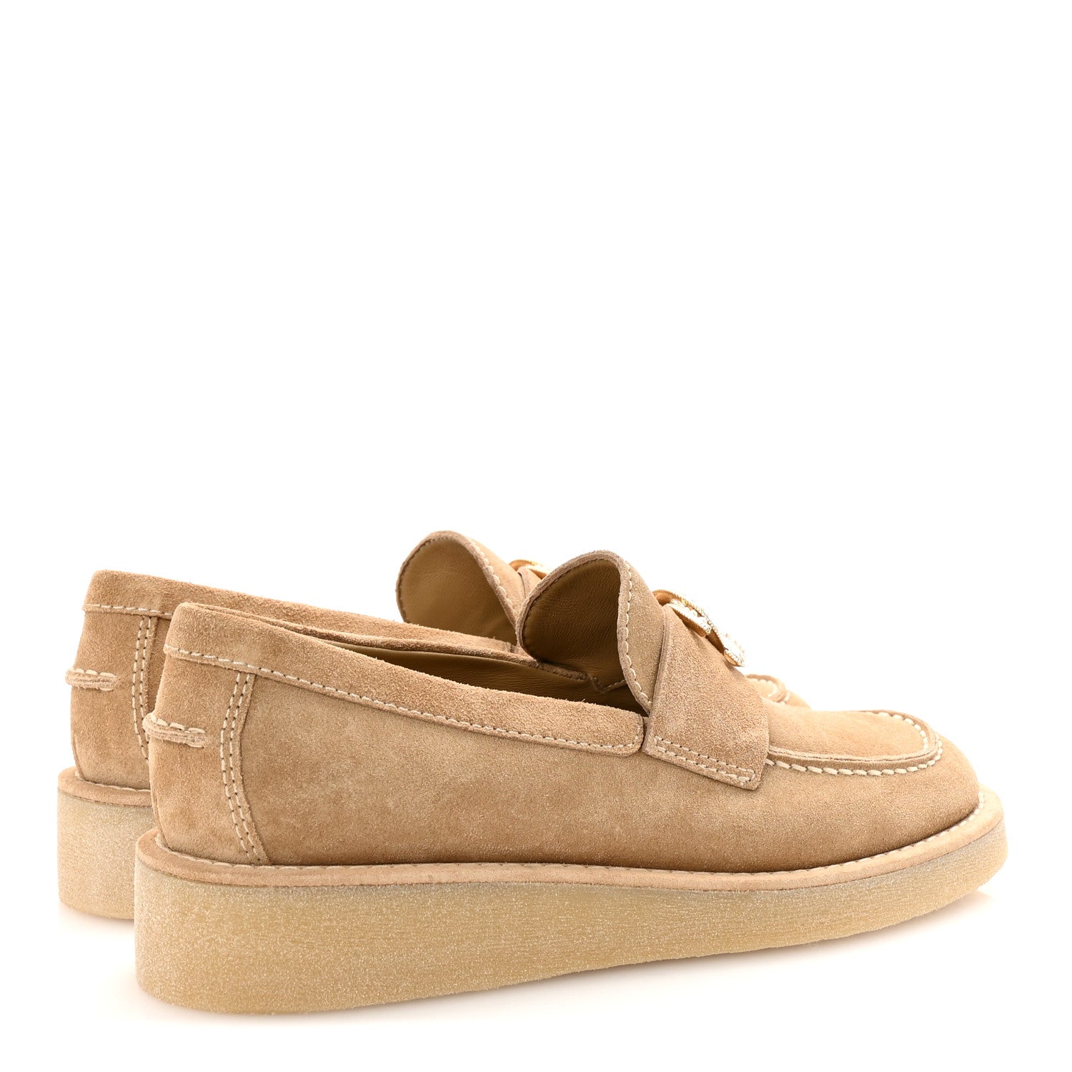 Chanel Suede Calfskin Pearl CC Moccasin Loafers 36.5 Dark Beige 5 of 10