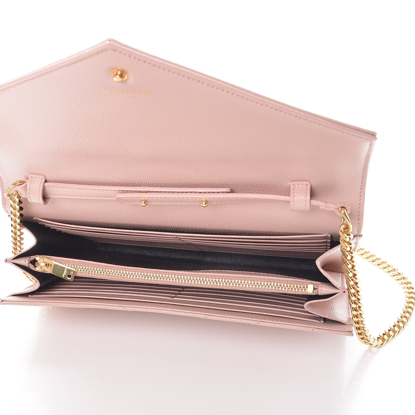 Grain De Poudre Matelasse Chevron Monogram Chain Wallet Pale Pink