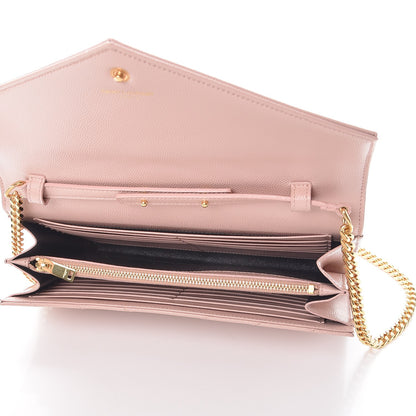 Saint Laurent Grain De Poudre Matelasse Chevron Monogram Chain Wallet Pale Pink 5 of 9