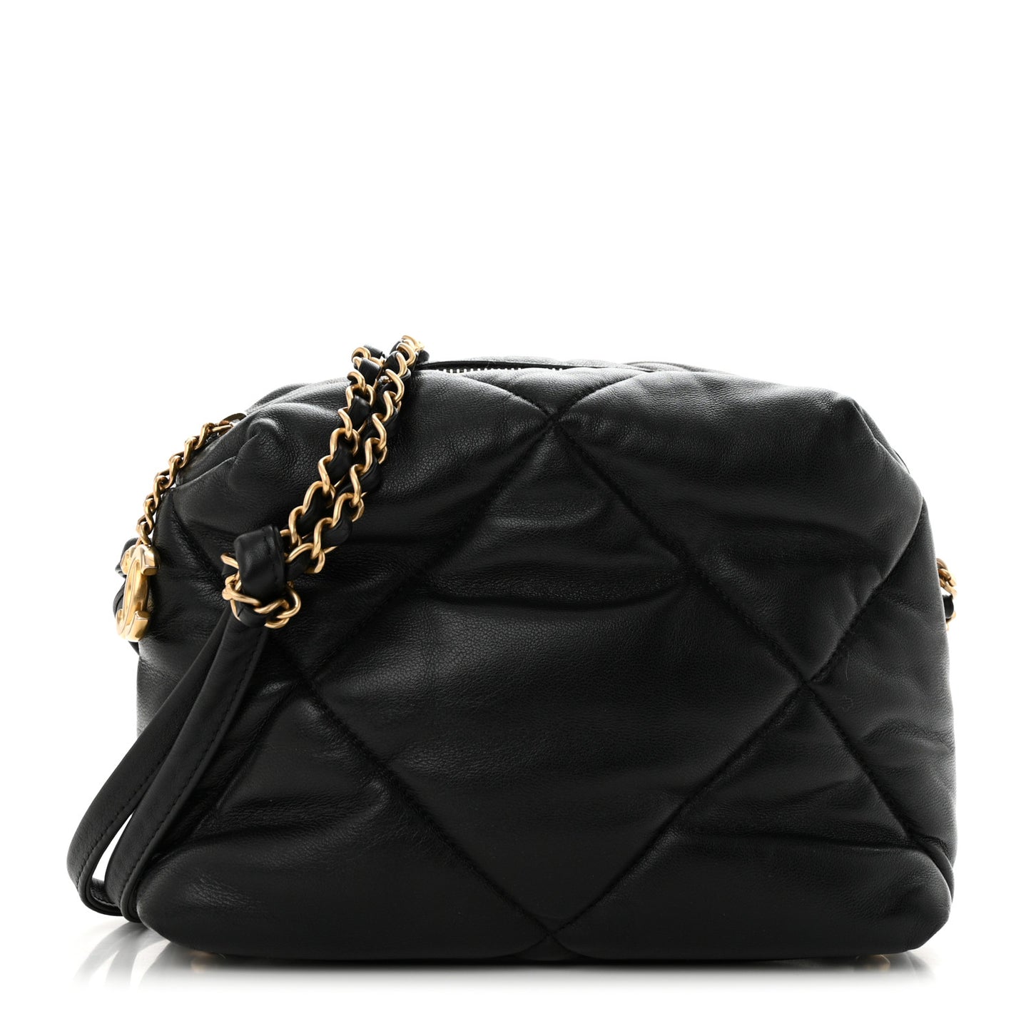 Lambskin Quilted Small Bowling Bag Black