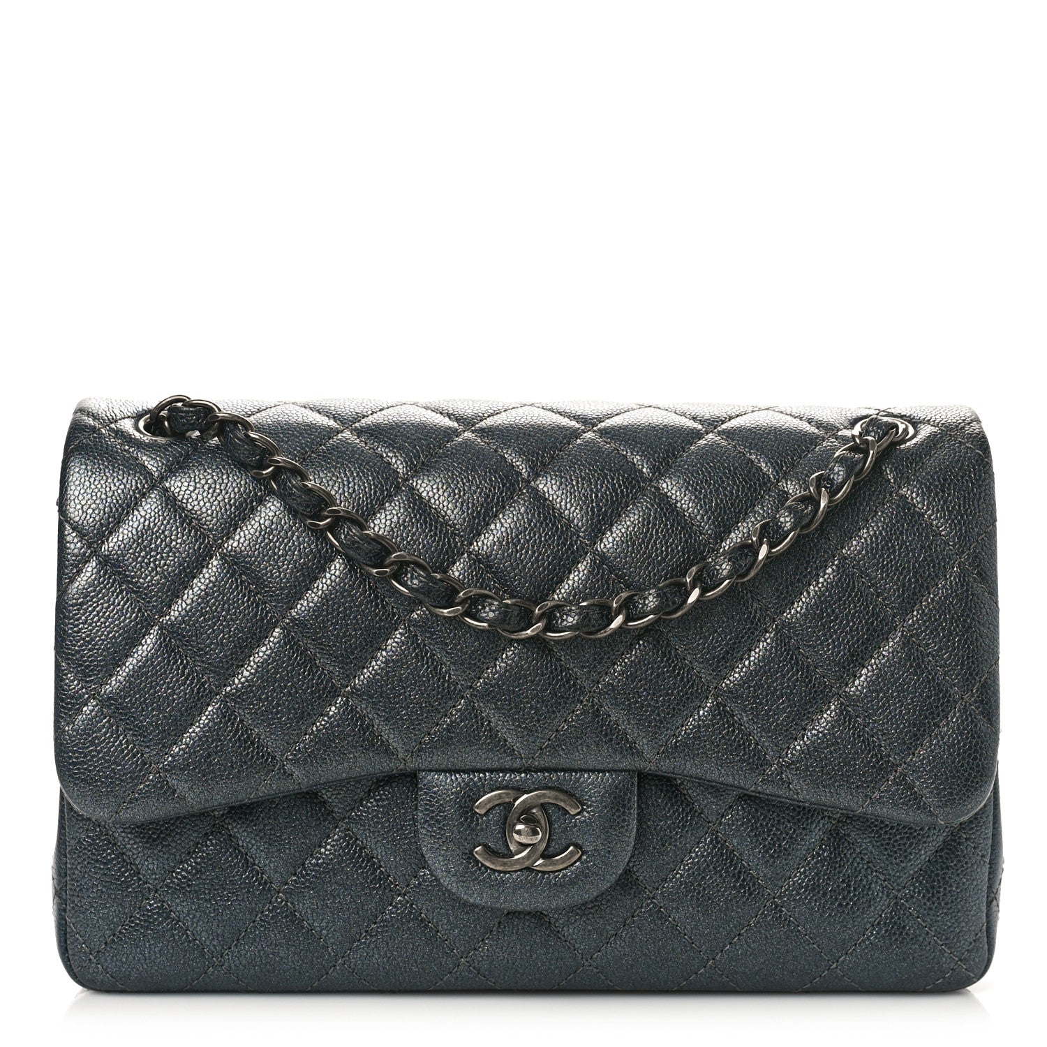 Chanel Metallic Caviar Quilted Jumbo Double Flap Dark Grey 1 of 12