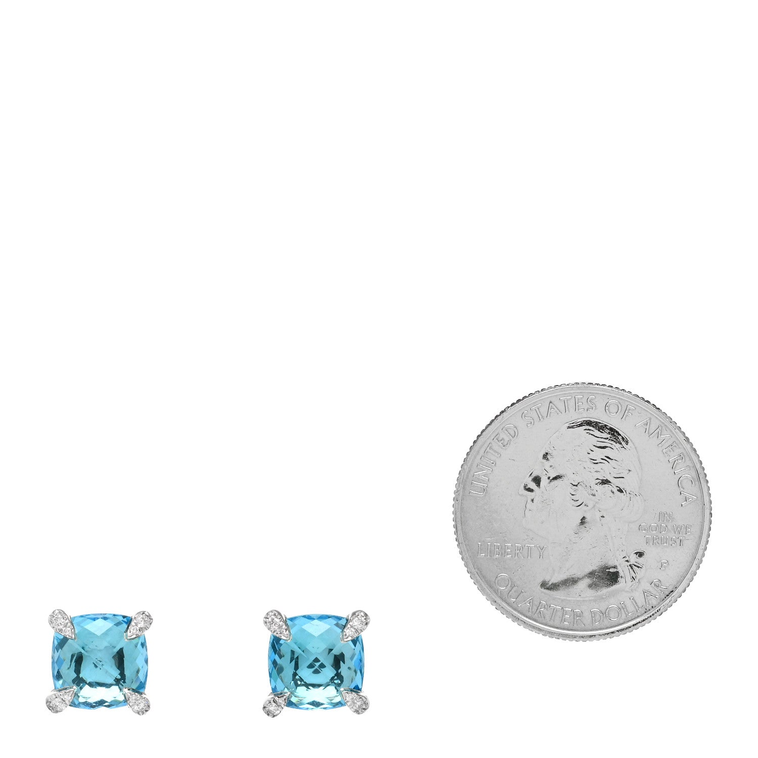 David Yurman Sterling Silver Diamond Blue Topaz 9mm Chatelaine Earrings 2 of 4