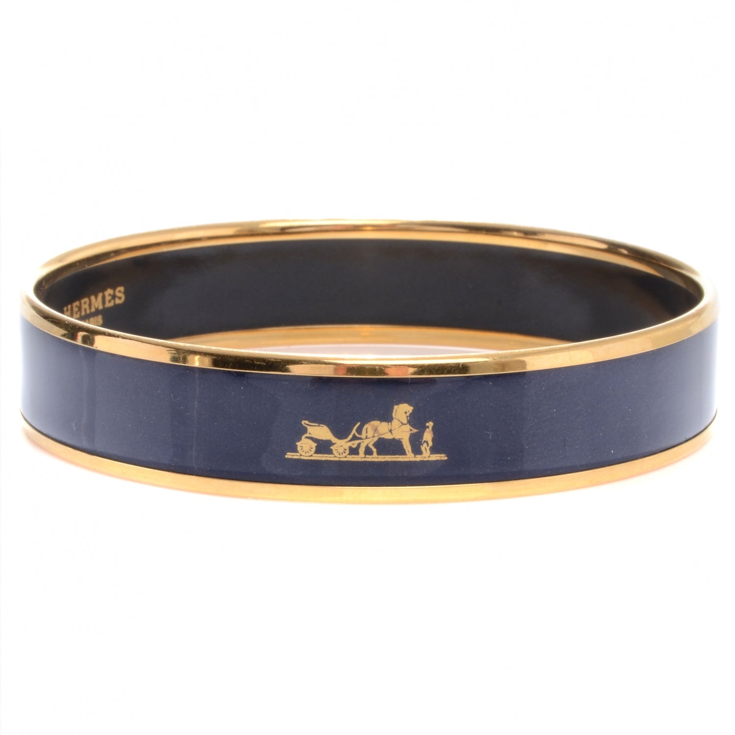 Hermes Enamel Wide Caleche Bracelet 65 Navy 1 of 5