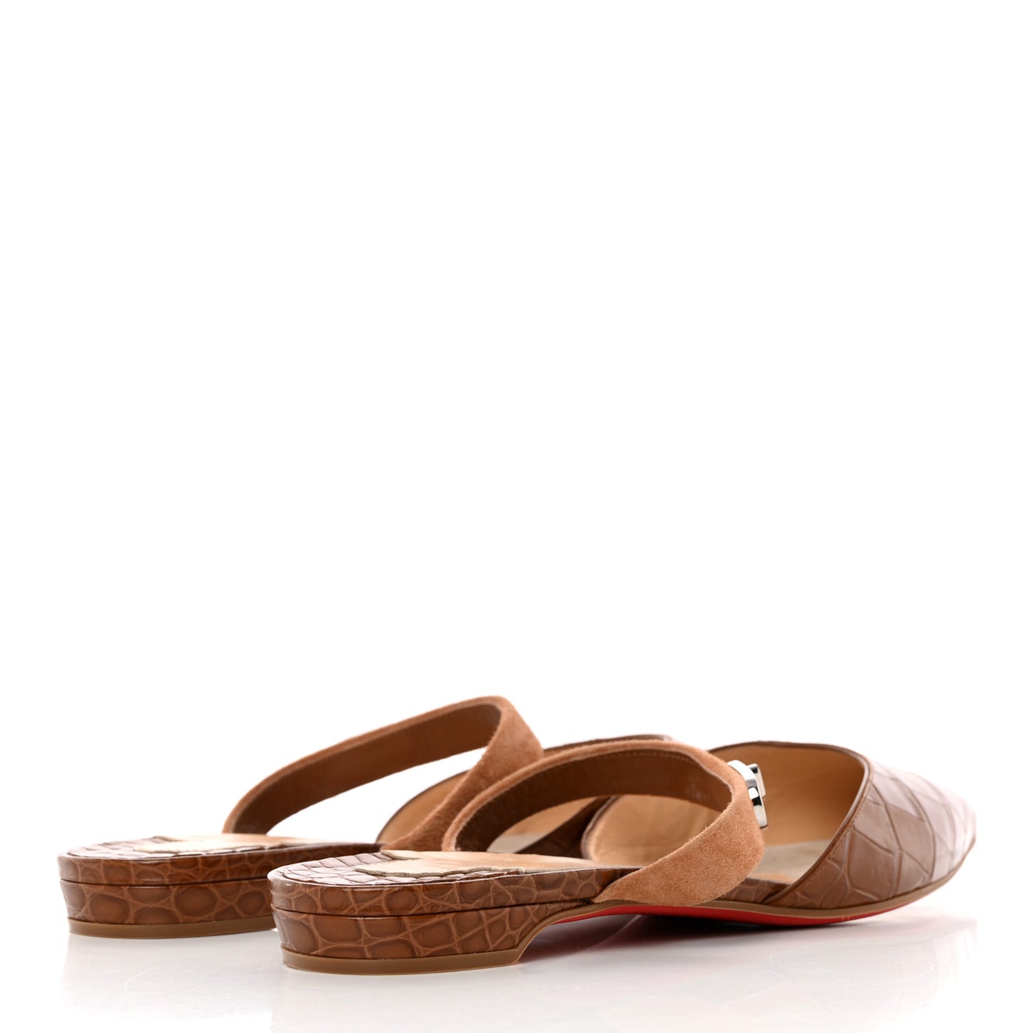Calfskin Crocodile Embossed Choc Lock Flats 40 Biscotto