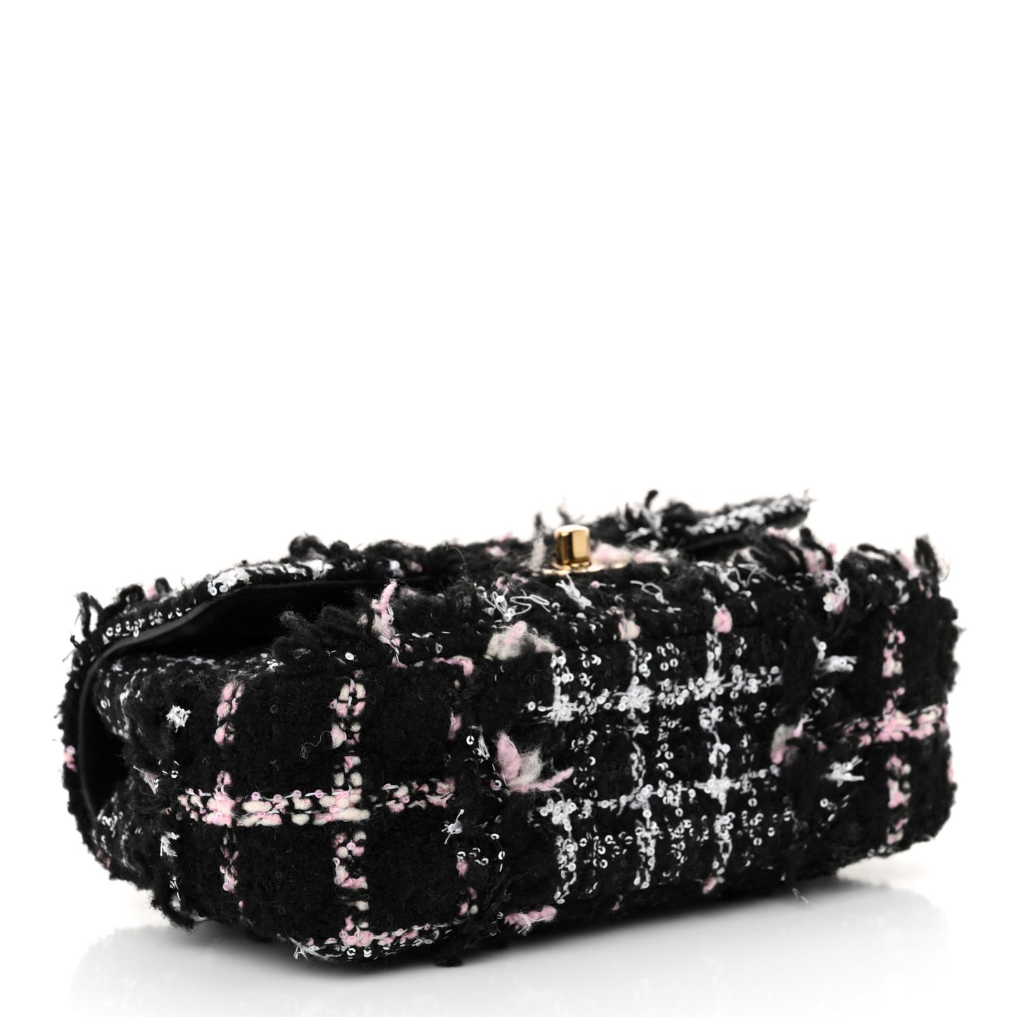 Tweed Sequin Mini Rectangular Flap Black Pink Multicolor