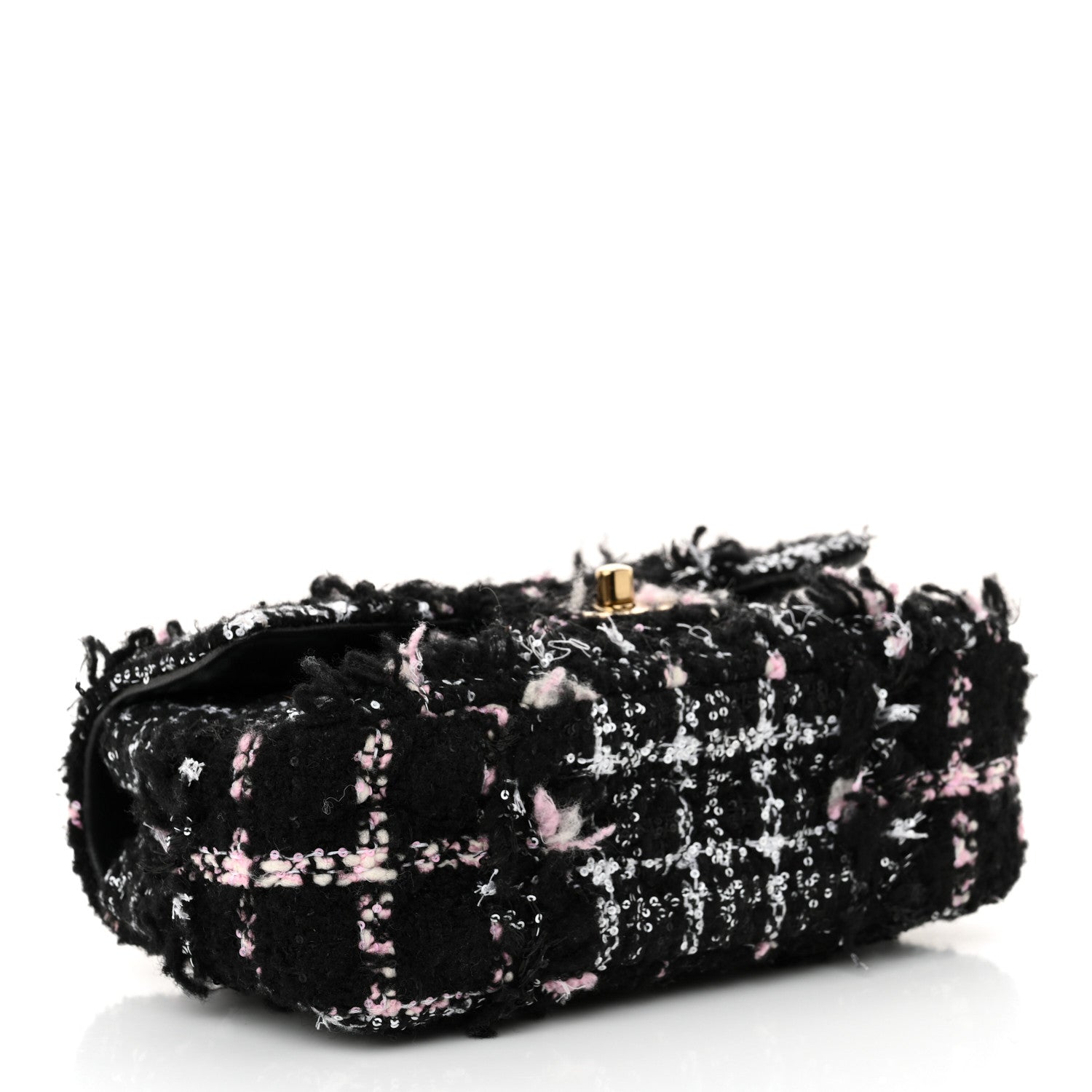 Chanel Tweed Sequin Mini Rectangular Flap Black Pink Multicolor 4 of 13