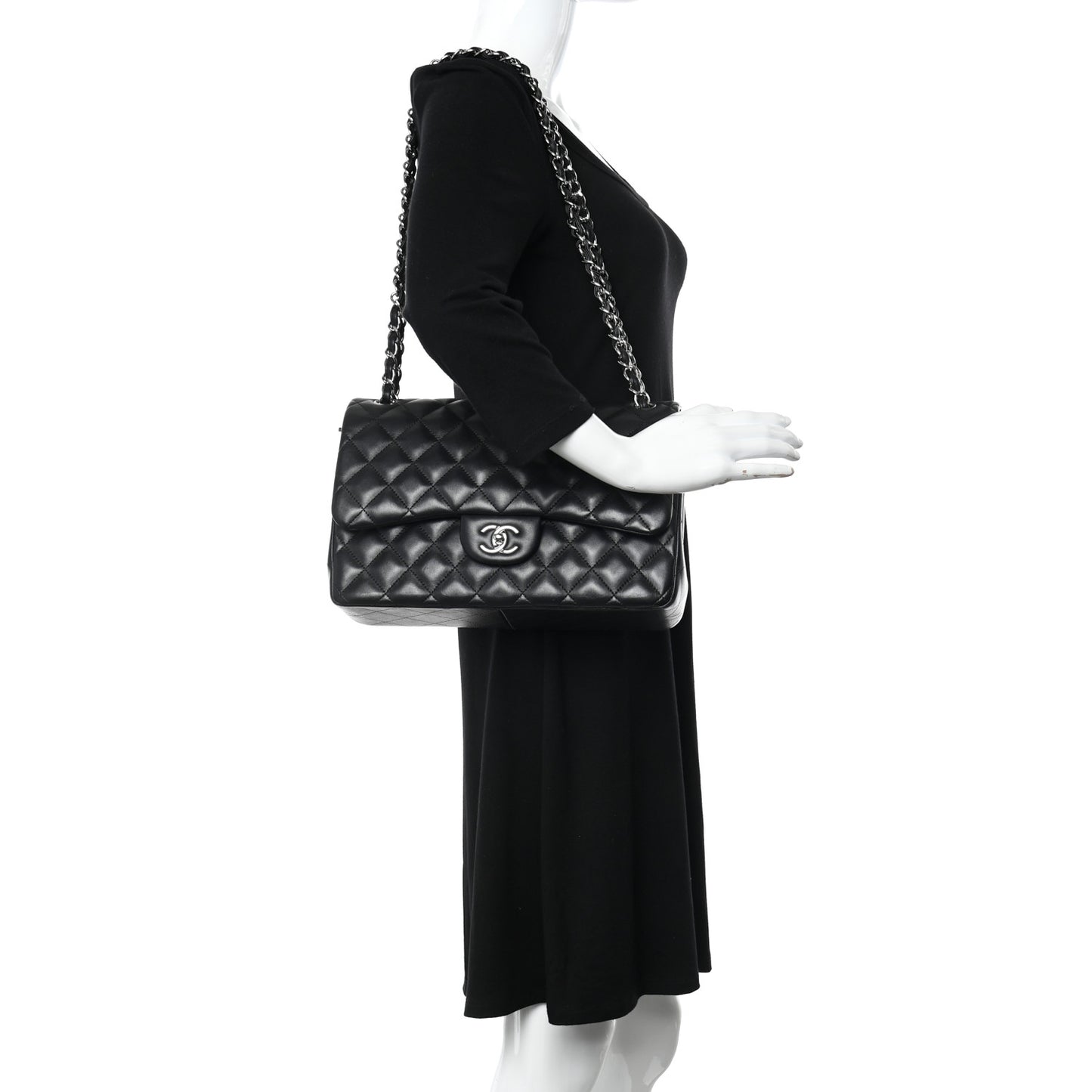 Lambskin Quilted Jumbo Double Flap Black