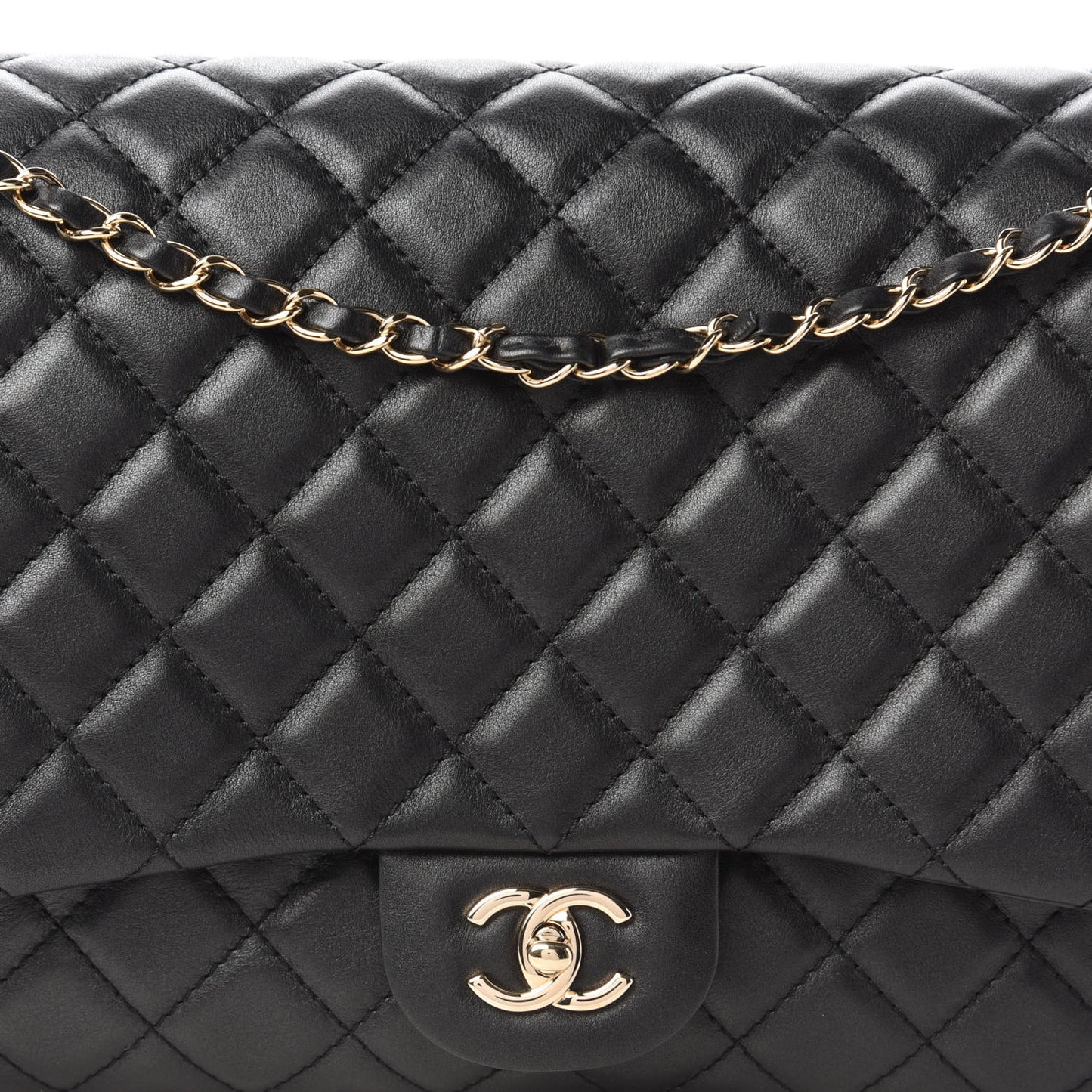 Metallized Calfskin Quilted Small XXL Travel Flap Bag Black
