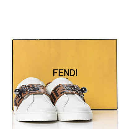 Fendi Vitello FF Embossed Pearland Slip On Sneakers 37 White Tobacco Moro 8 of 8