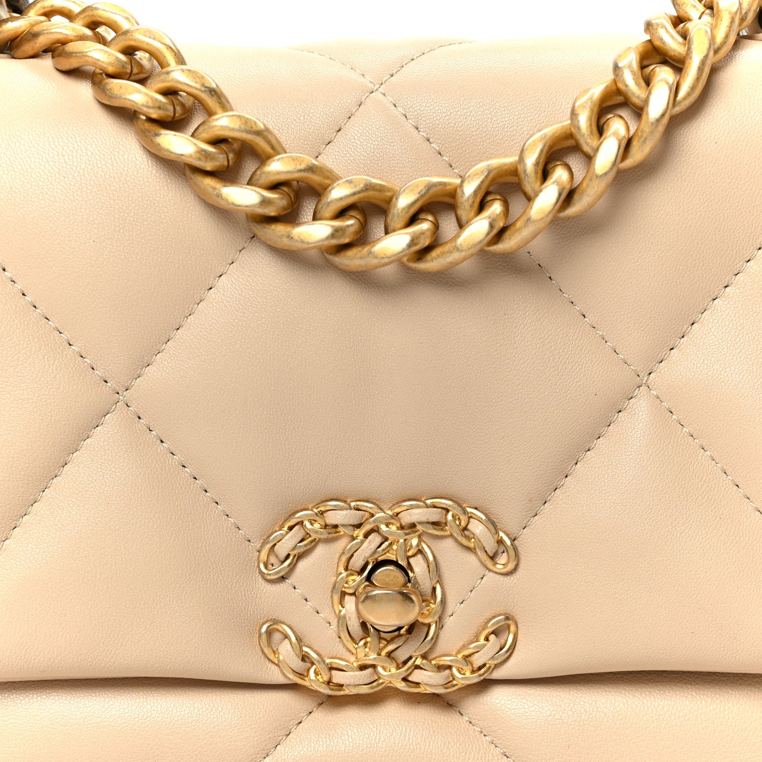 Chanel Shiny Goatskin Quilted Medium Chanel 19 Flap Beige 8 of 11