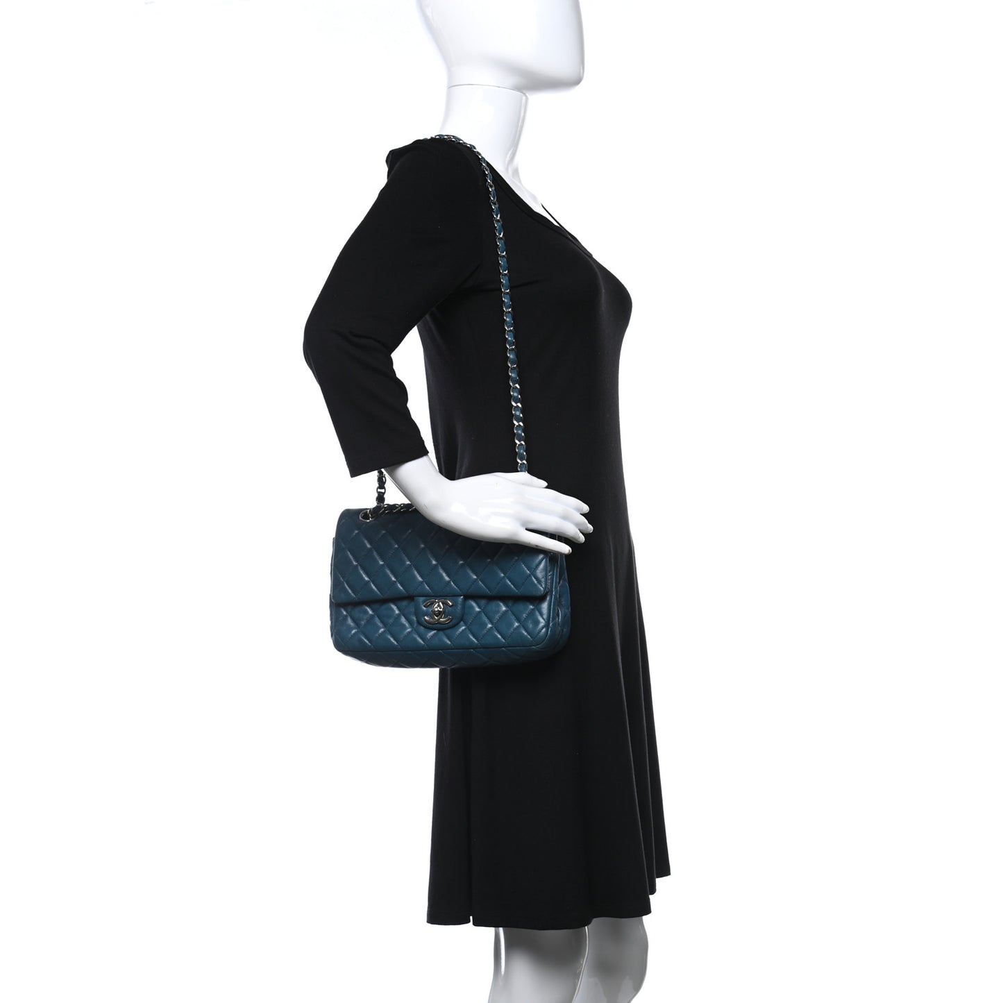 Lambskin Quilted Medium Double Flap Dark Green