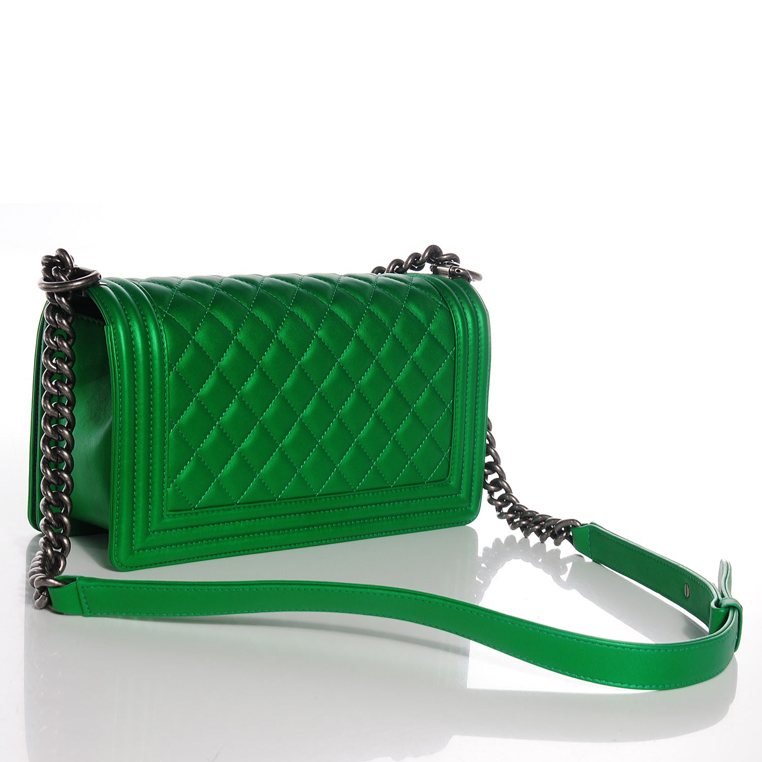 Chanel Metallic Calfskin Quilted Medium Boy Flap Green 3 of 8