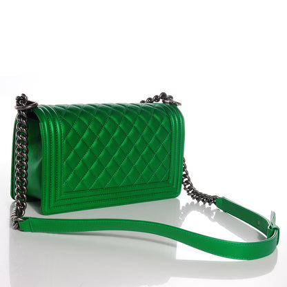 Chanel Metallic Calfskin Quilted Medium Boy Flap Green 3 of 8