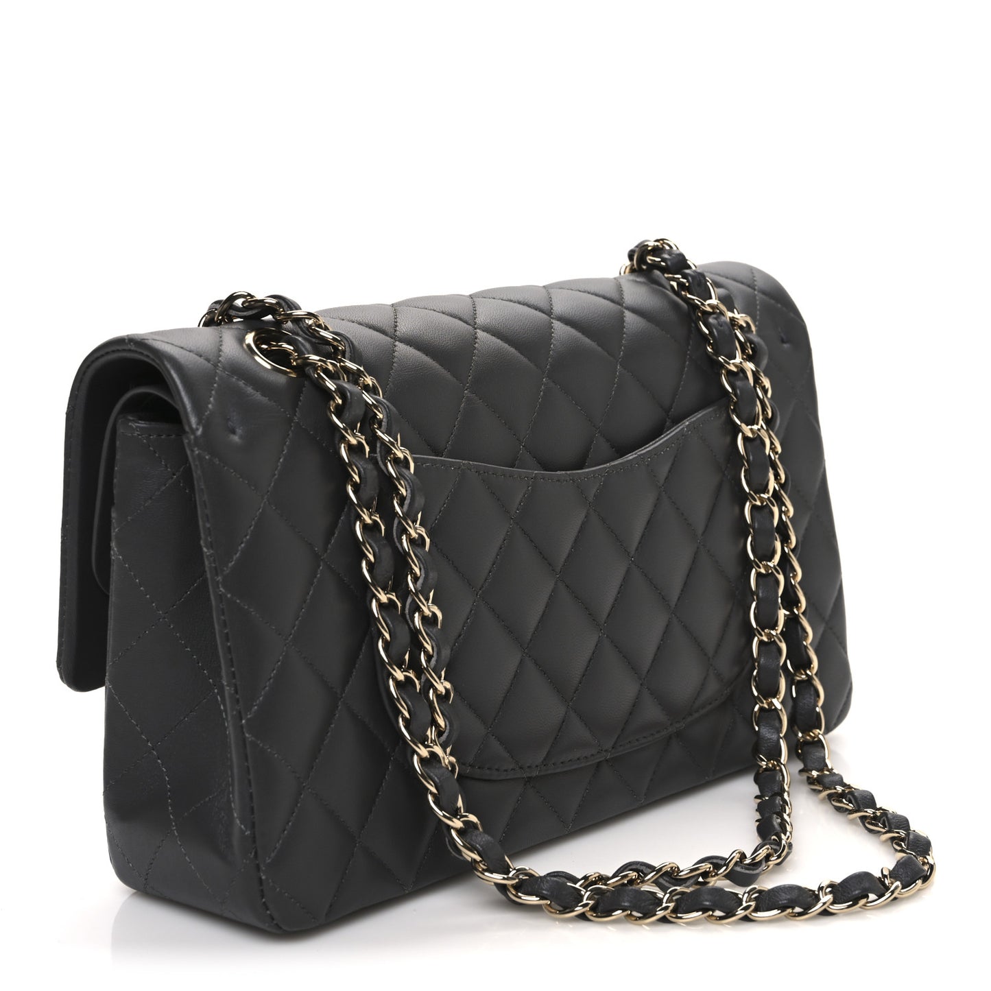 Lambskin Quilted Medium Double Flap Dark Grey