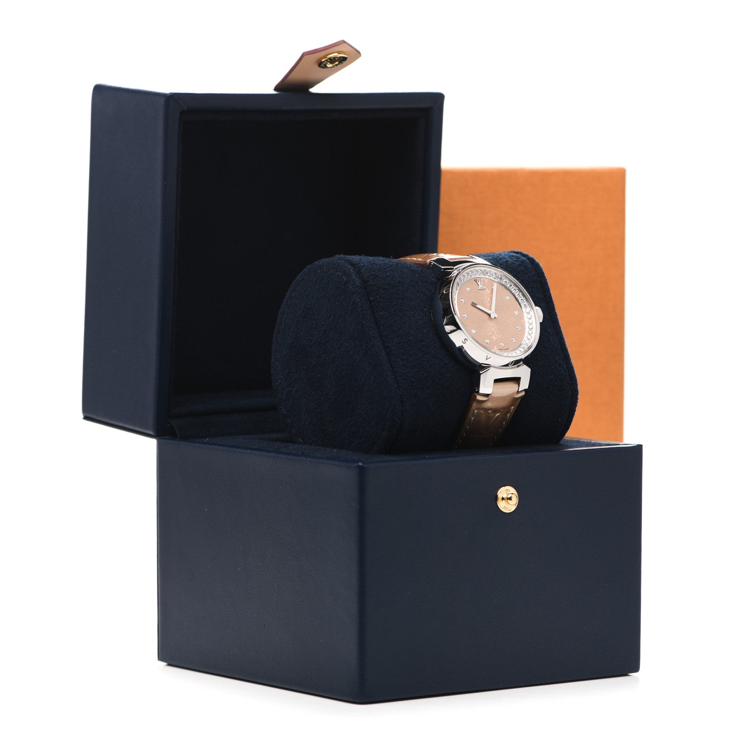 Louis Vuitton Stainless Steel Vernis Diamond 34mm Tambour Bijou Quartz Watch Beige 5 of 5