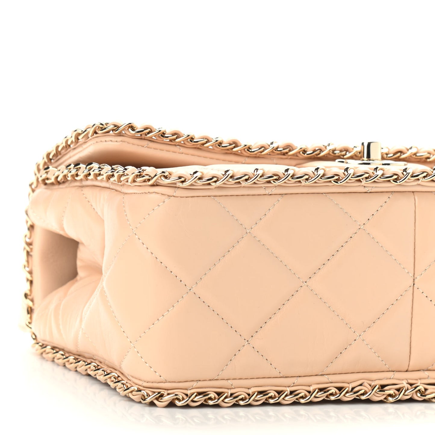 Crumpled Calfskin Medium Chain All Over Flap Beige