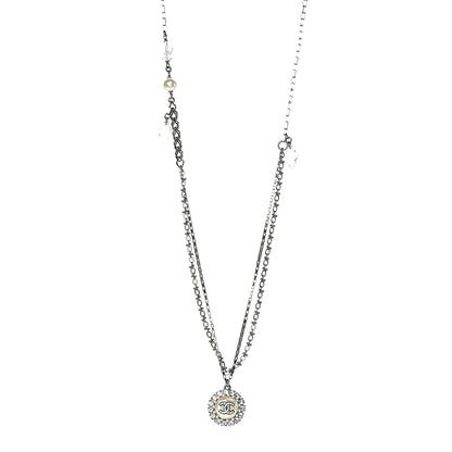 Chanel Pearl Crystal CC Medallion Necklace Gold 1 of 4