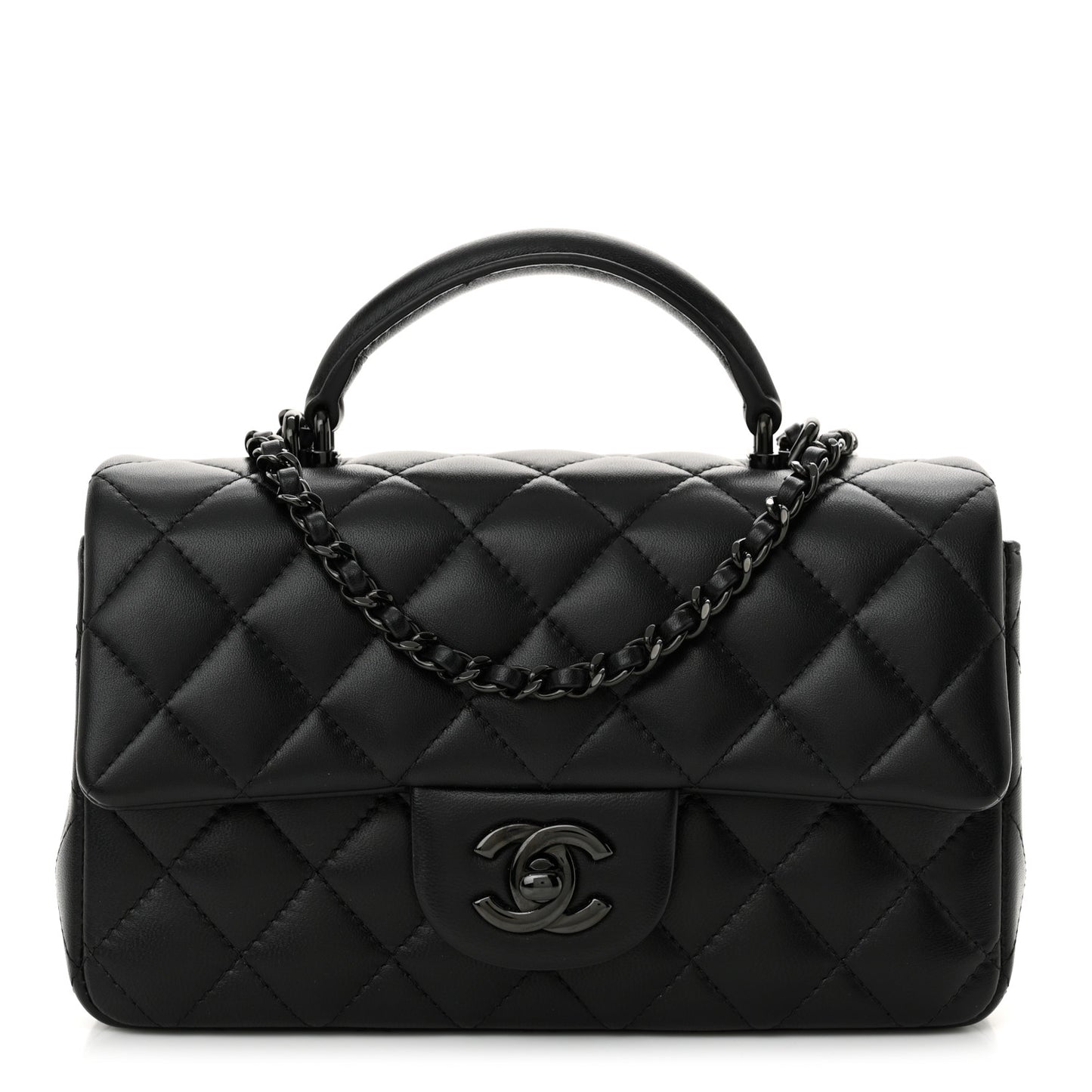 Lambskin Quilted Mini Top Handle Rectangular Flap So Black