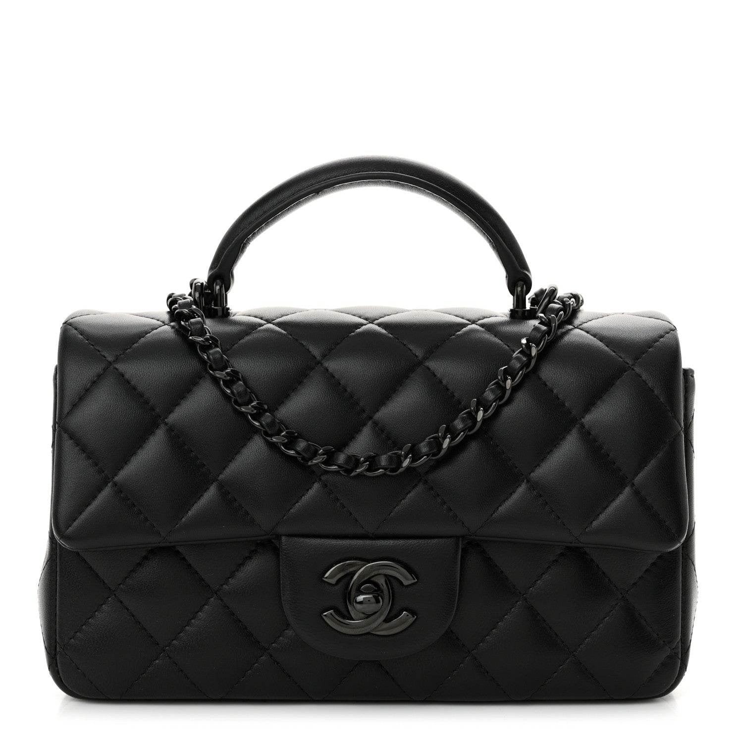 Chanel Lambskin Quilted Mini Top Handle Rectangular Flap So Black 1 of 12