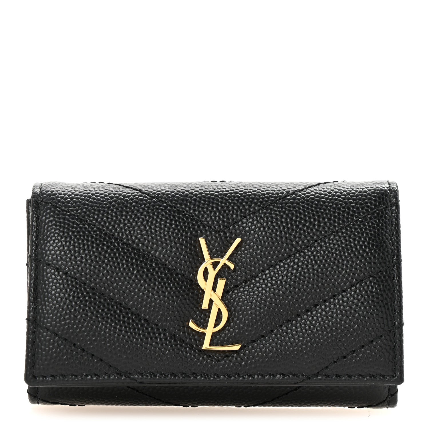 Saint Laurent Grain de Poudre Matelasse Cassandre Monogram Slim Key Case Black 1 of 7