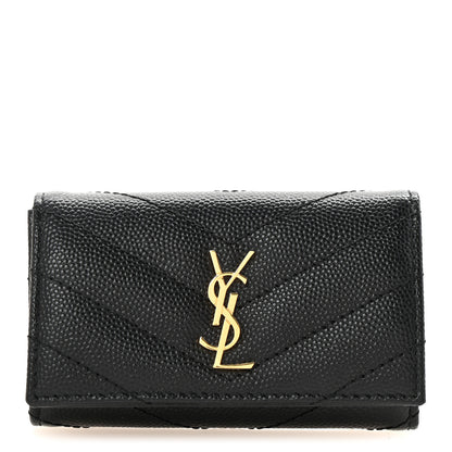 Saint Laurent Grain de Poudre Matelasse Cassandre Monogram Slim Key Case Black 1 of 7