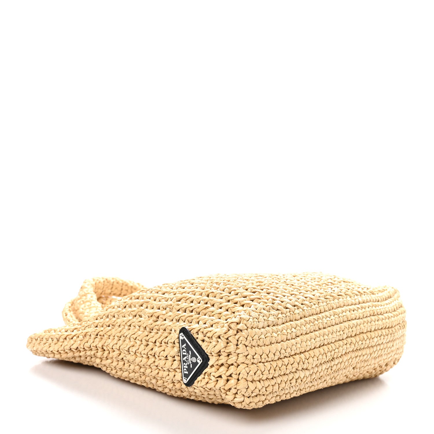 Prada Yarn Raffia Effect Crochet Embroidered Small Logo Tote Naturale 4 of 10