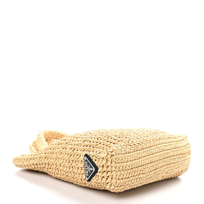 Prada Yarn Raffia Effect Crochet Embroidered Small Logo Tote Naturale 4 of 10