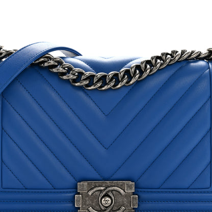 Chanel Calfskin Chevron Quilted Medium Boy Flap Blue 8 of 11