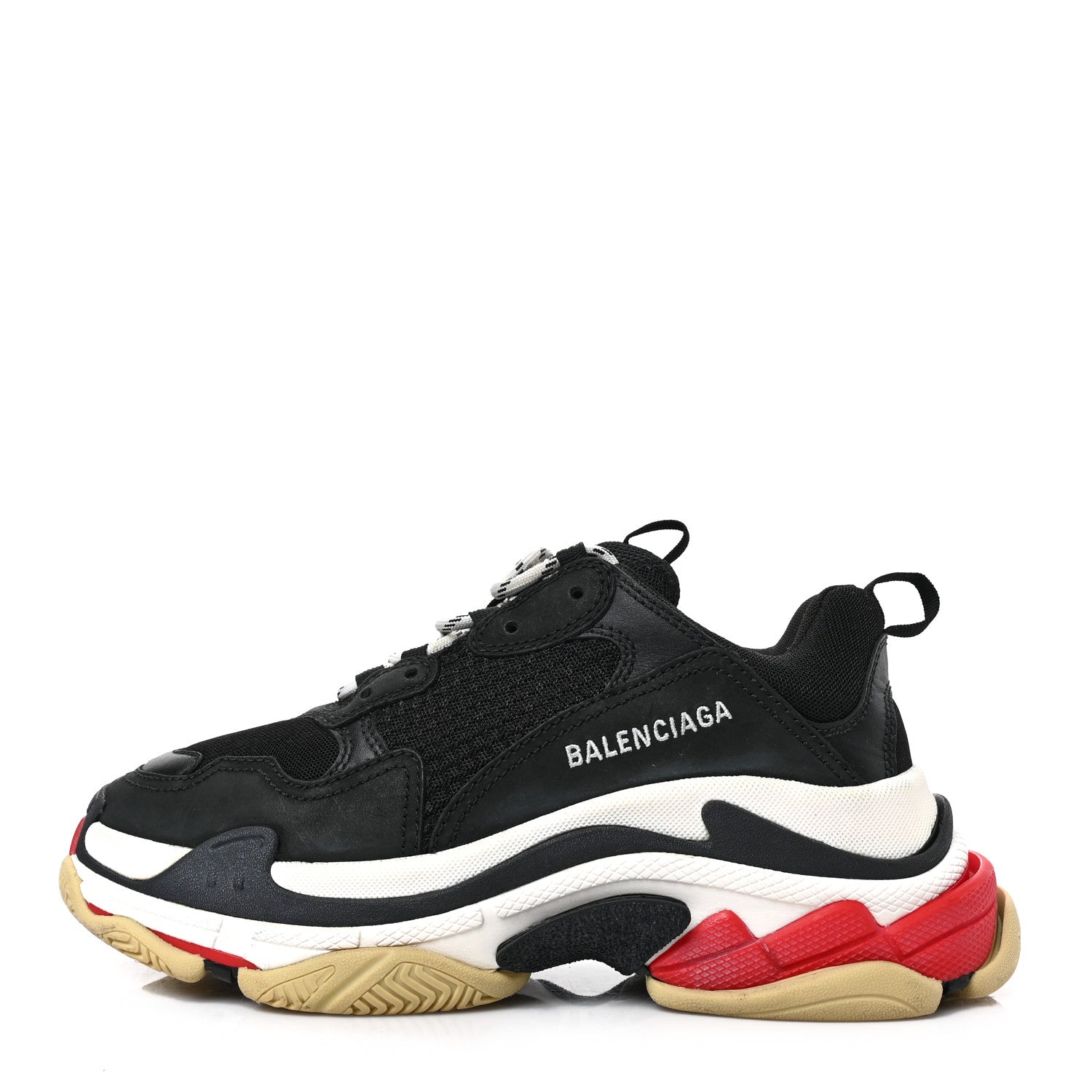 Balenciaga Fabric Mesh Washed Effect Womens Triple S Sneakers 40 Black Red 1 of 6