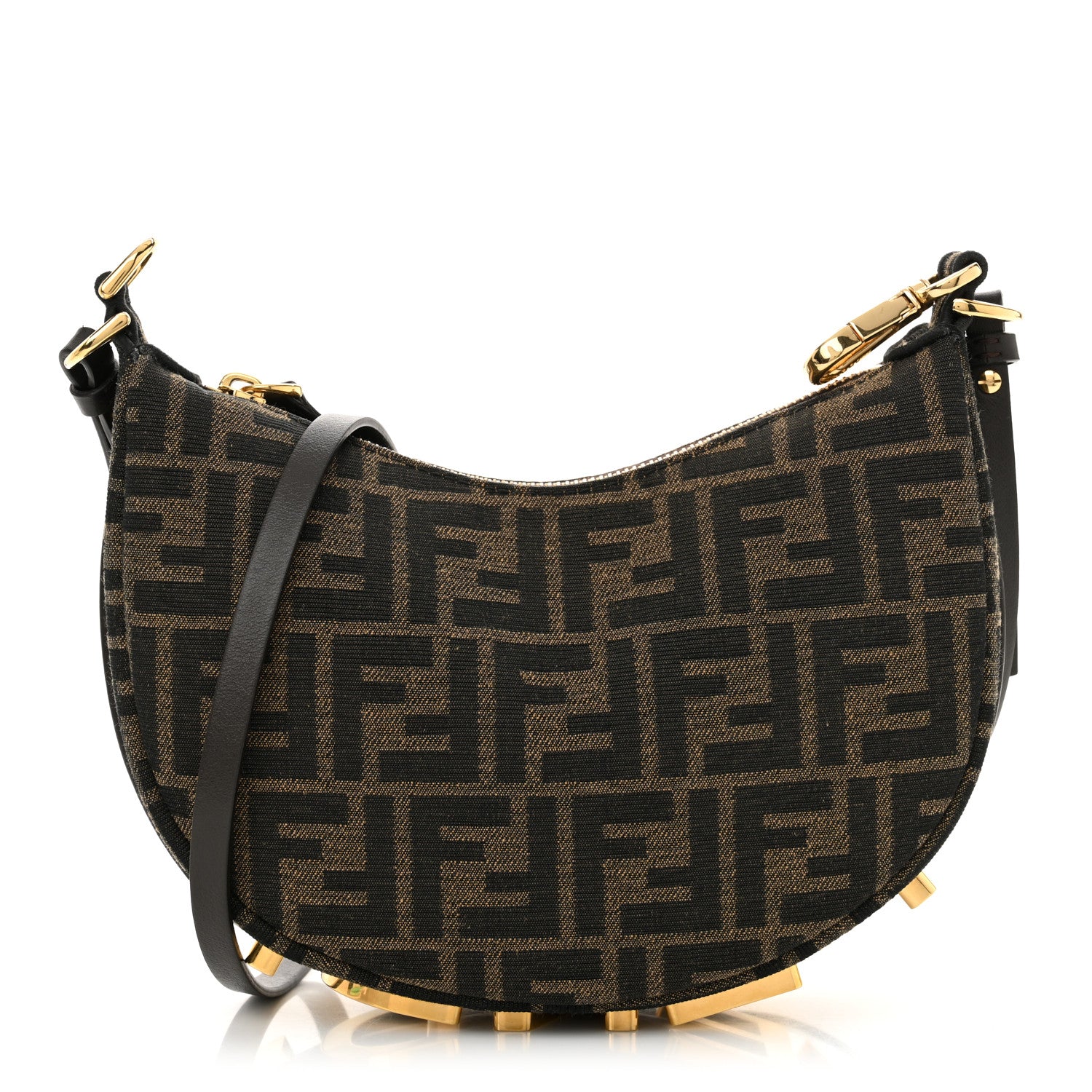 Fendi Fabric Jacquard Vitello Grace FF 1974 Mini Fendigraphy Hobo Bag Tobacco Moro Ebano 1 of 11