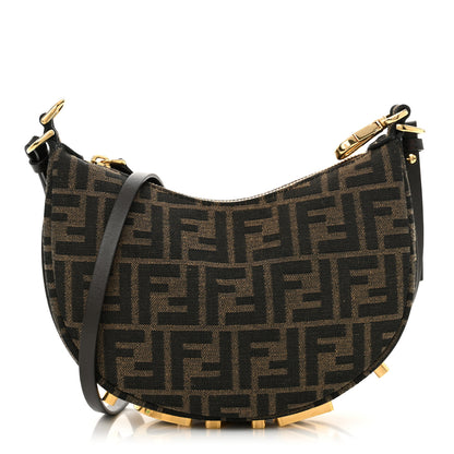 Fendi Fabric Jacquard Vitello Grace FF 1974 Mini Fendigraphy Hobo Bag Tobacco Moro Ebano 1 of 11