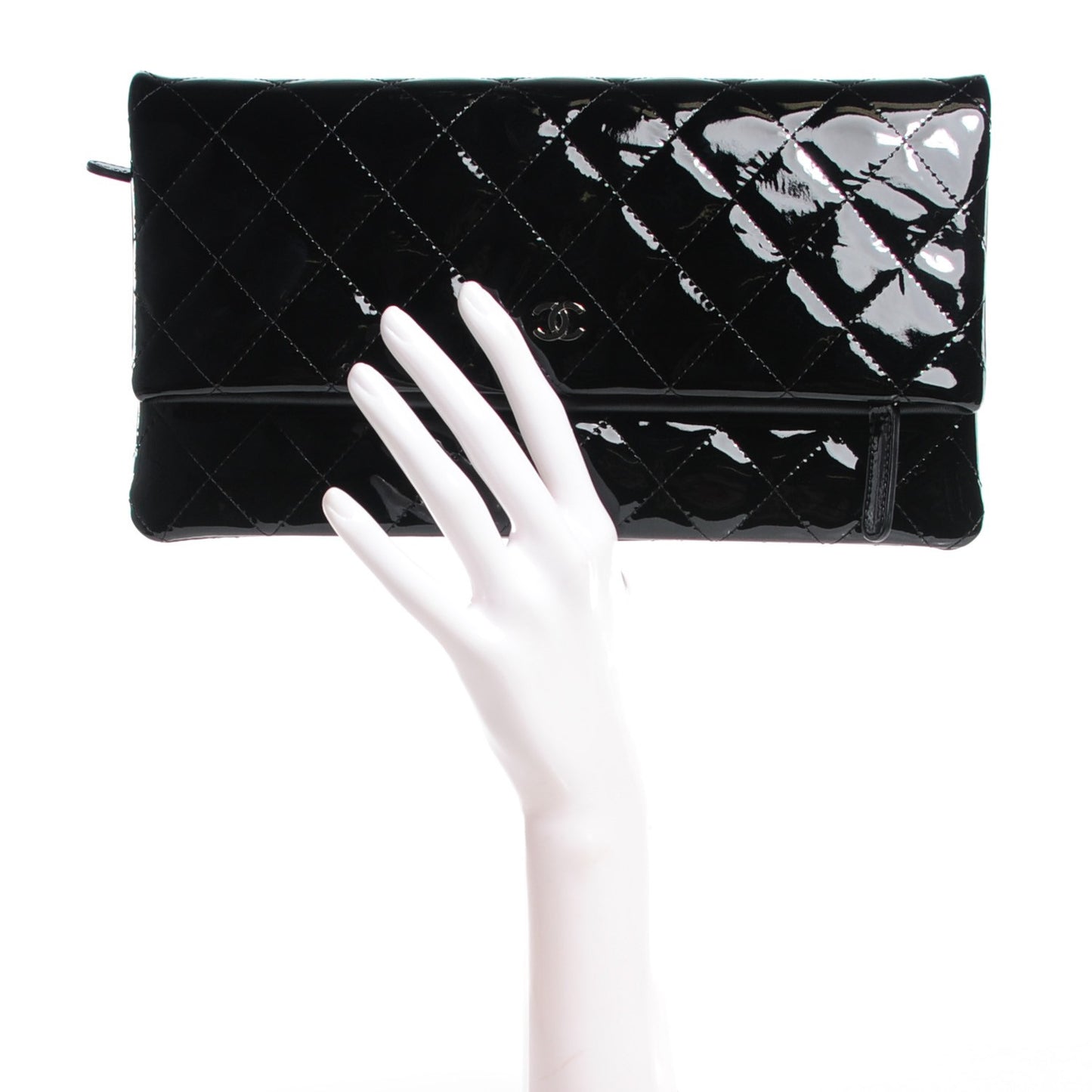Patent Calfskin Quilted Beauty CC Clutch Black