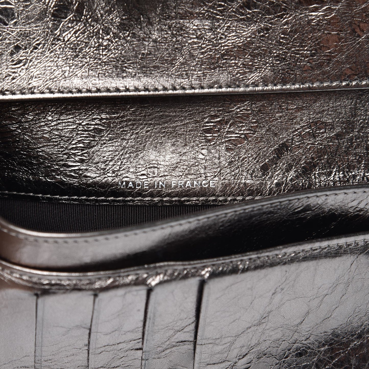 Metallic Aged Calfskin Quilted Reissue Long Flap Wallet Silver