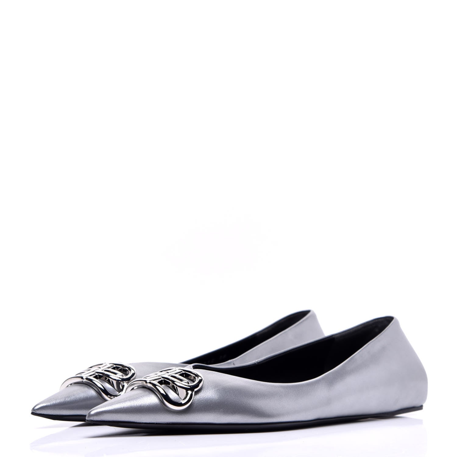 Balenciaga Metallic Calfskin BB Knife Pointy Toe Ballerina Flats 38 Silver Hardware 3 of 10
