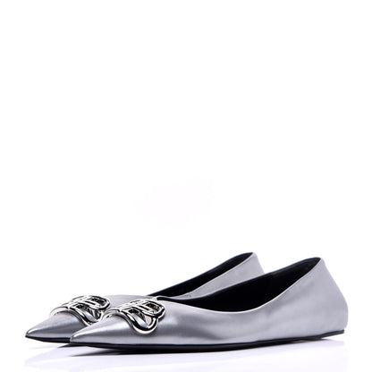 Balenciaga Metallic Calfskin BB Knife Pointy Toe Ballerina Flats 38 Silver Hardware 3 of 10