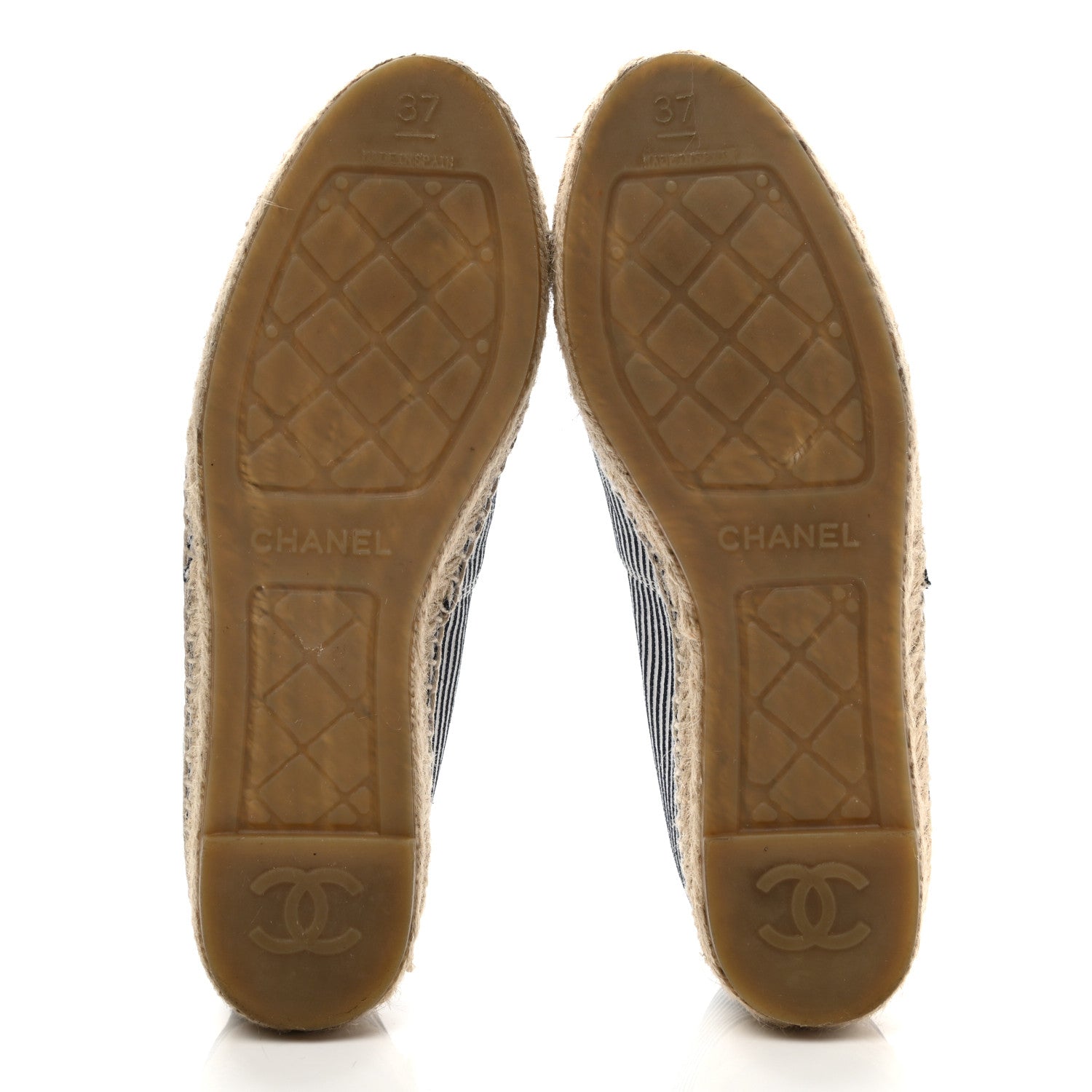 Chanel Canvas Striped Patent CC Espadrilles 37 Ivory Navy White 5 of 11