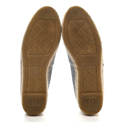 Chanel Canvas Striped Patent CC Espadrilles 37 Ivory Navy White 5 of 11