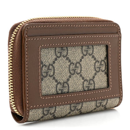 Gucci GG Supreme Monogram Azalea Calfskin Horsebit 1955 Zip Around ID Card Case Wallet Beige Ebony Brown Sugar 3 of 10