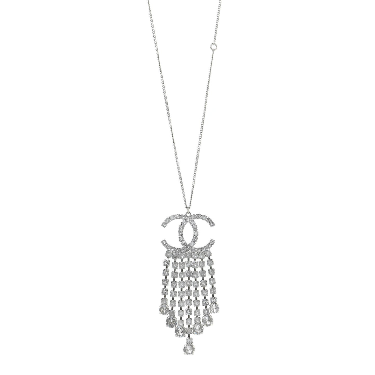 Crystal CC Drop Necklace Silver
