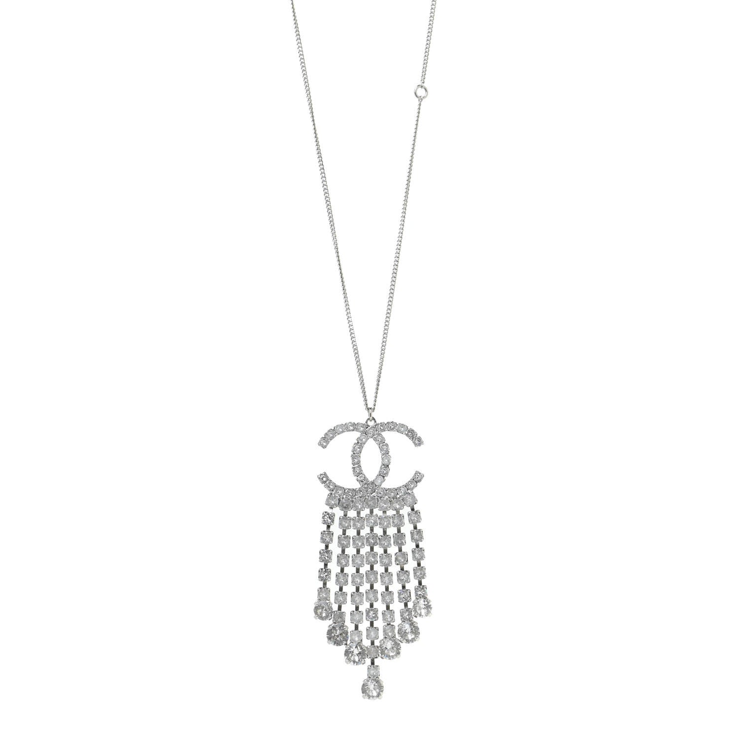 Chanel Crystal CC Drop Necklace Silver 1 of 6