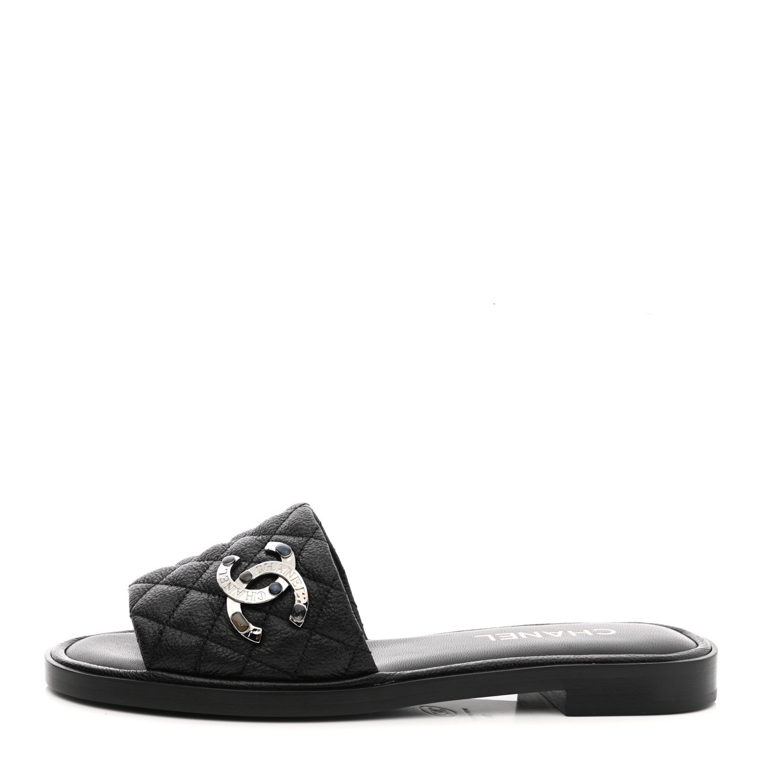 Chanel Shiny Goatskin Quilted CC Mules Sandals 39 Black 1 of 9