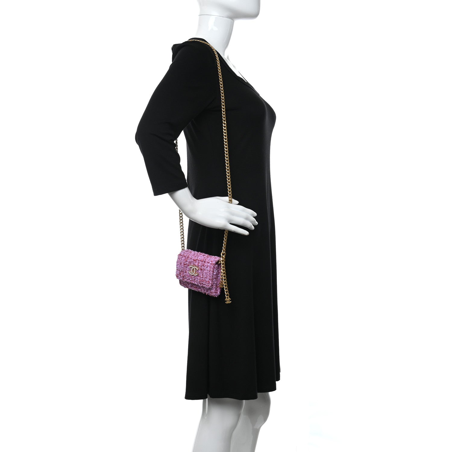 Chanel Tweed Enamel Quilted Pending CC Card Holder On Chain Light Purple Pink Red 2 of 12