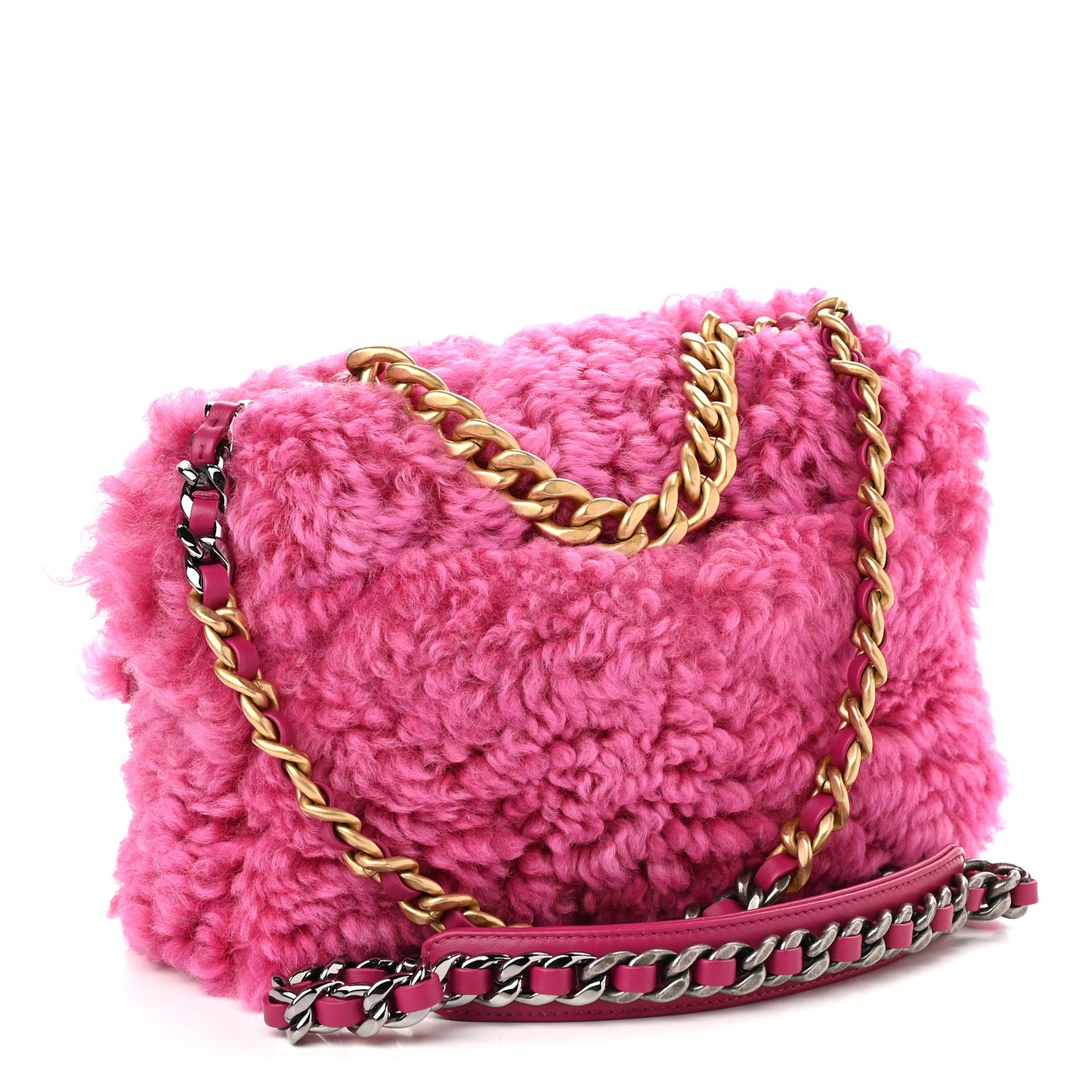 Shearling Sheepskin Medium Chanel 19 Flap Pink