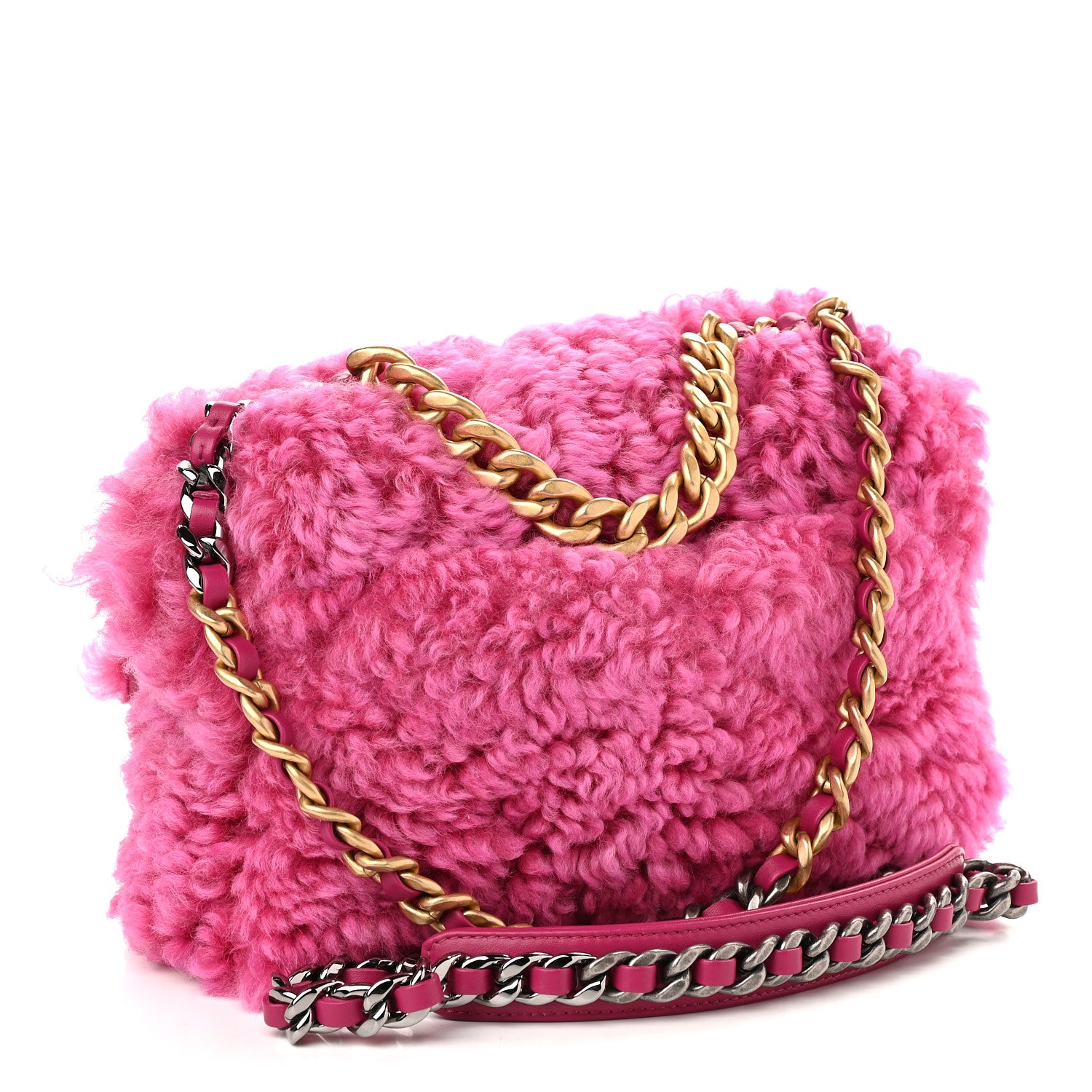 Chanel Shearling Sheepskin Medium Chanel 19 Flap Pink 3 of 9