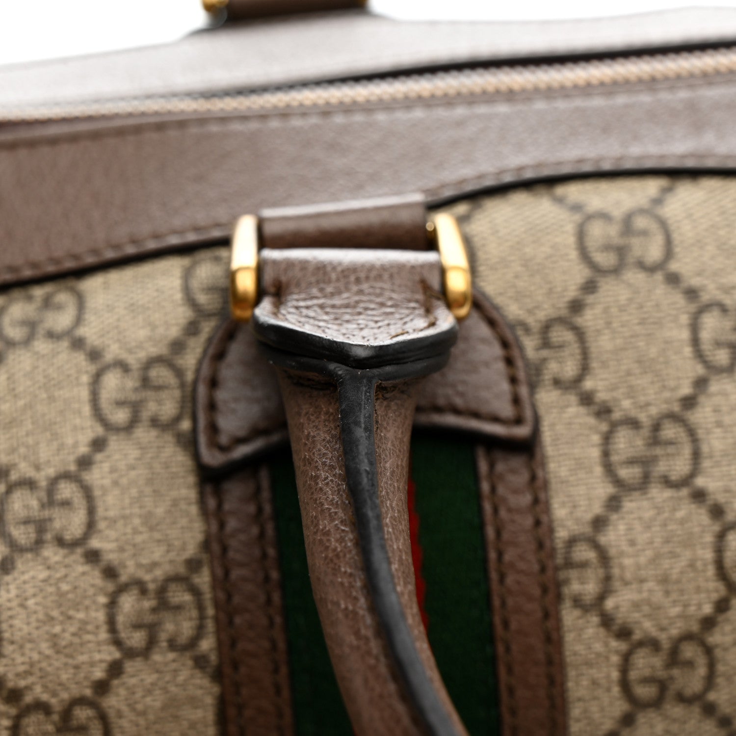 Gucci GG Supreme Monogram Textured Dollar Calfskin Web Small Duffle Bag Beige Ebony 13 of 15