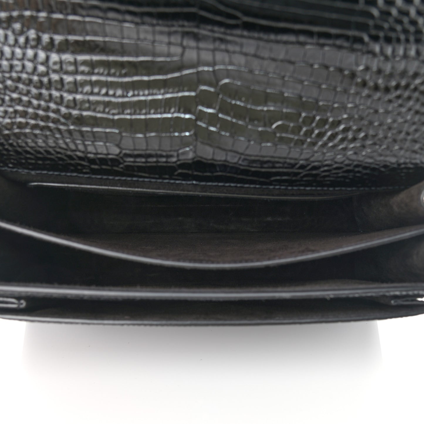 Calfskin Crocodile Embossed Large Monogram Sunset Black