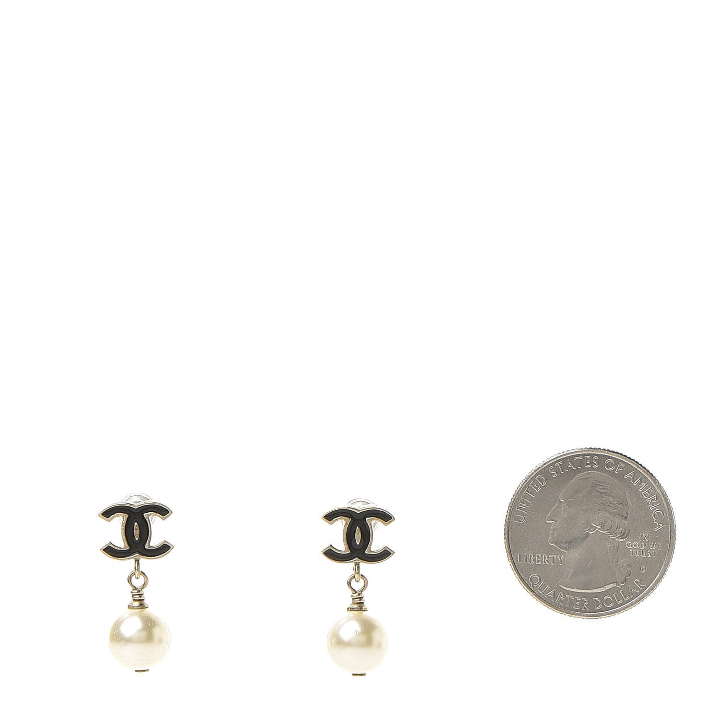 Pearl Enamel CC Drop Earrings Black Gold