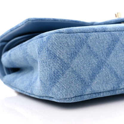 Chanel Printed Denim Quilted Medium Double Flap Light Blue 8 of 10